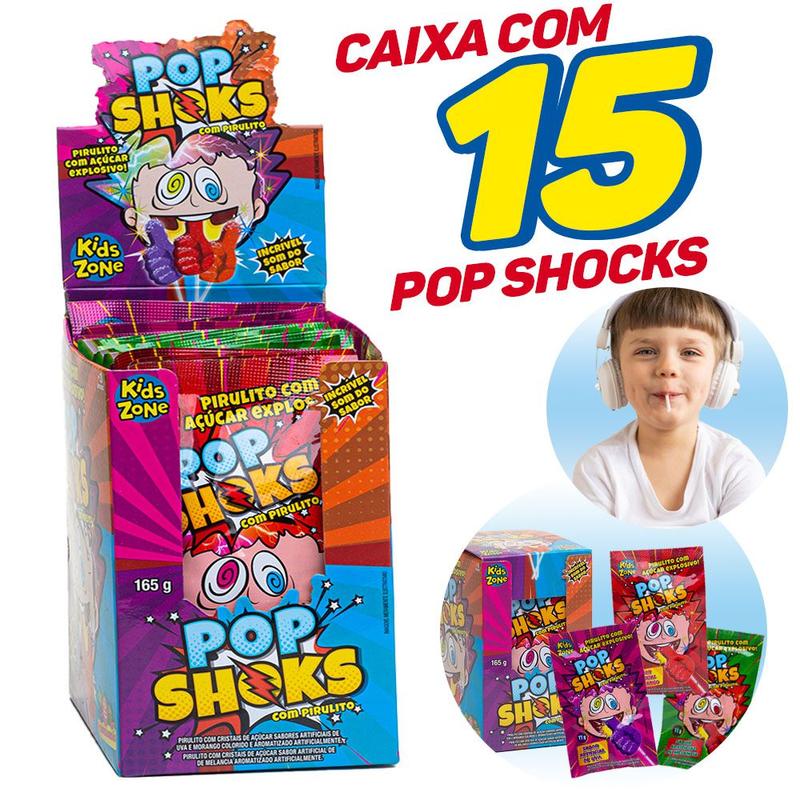 Kit 15x Pop Shock Em Pirulito Kids Zone Com Açucar Explosivo Doce